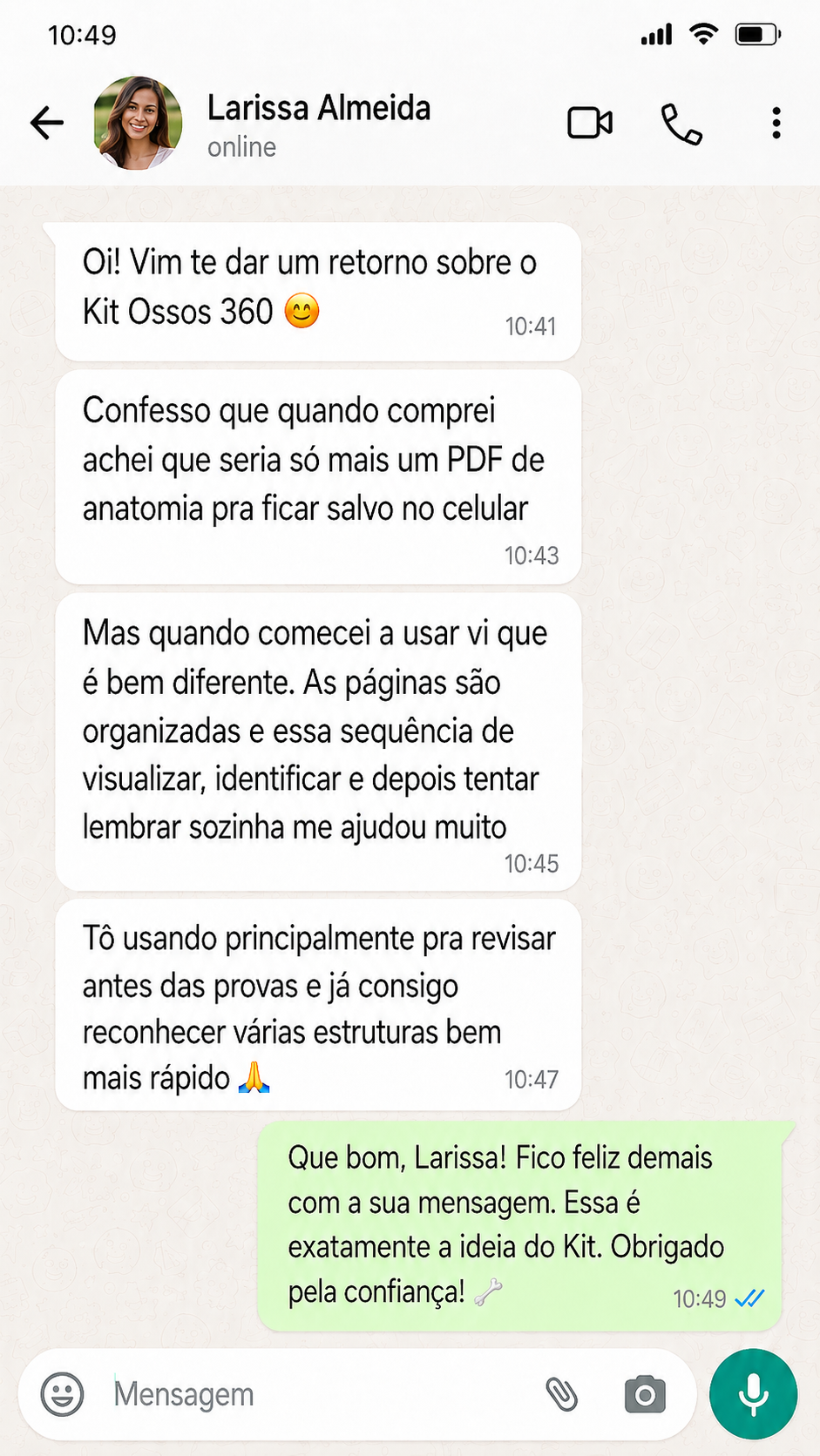 Depoimento de estudante 1 sobre o Kit Ossos 360